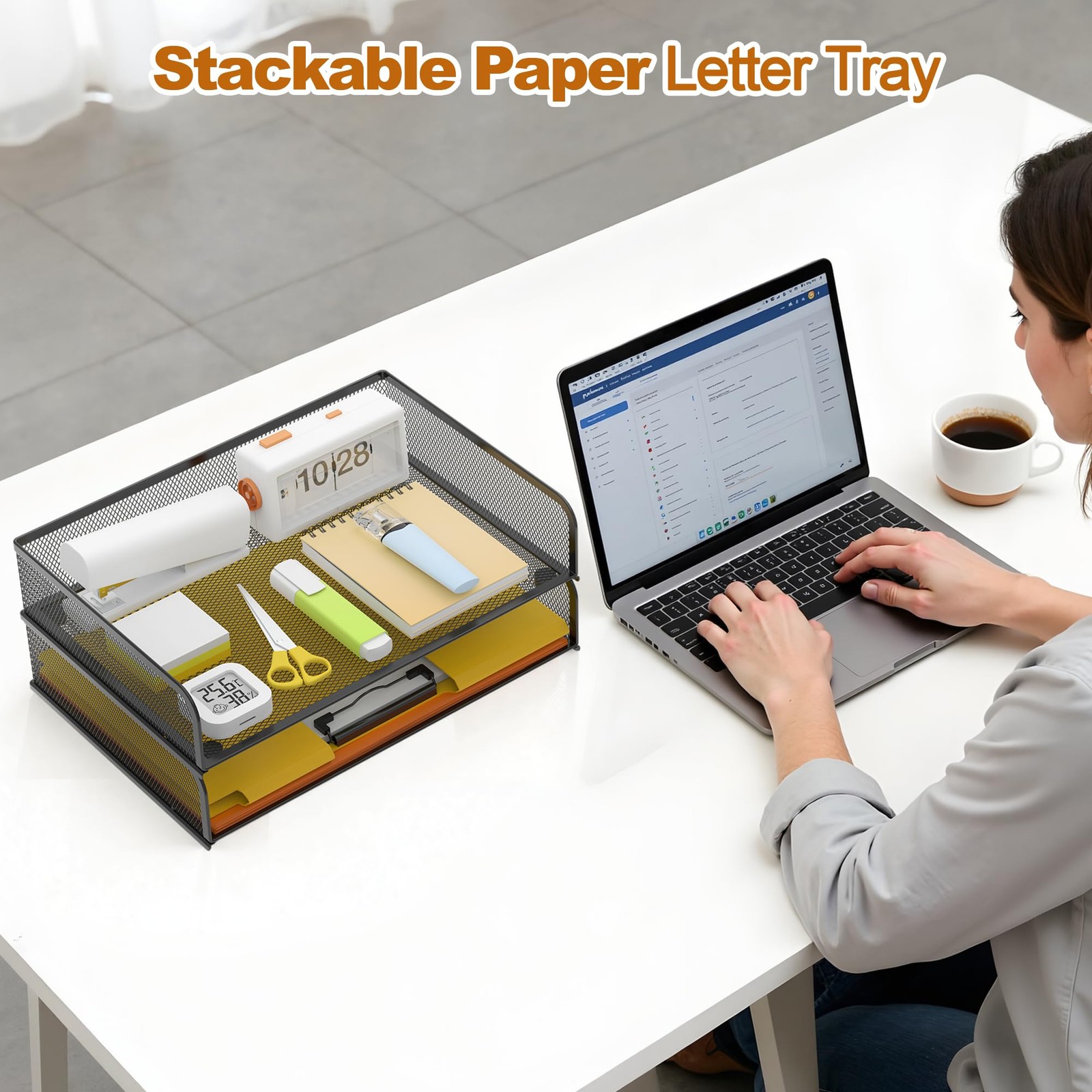 2-Pack Metal Mesh Stackable Paper Letter Trays Organizer for Classroom,Office...