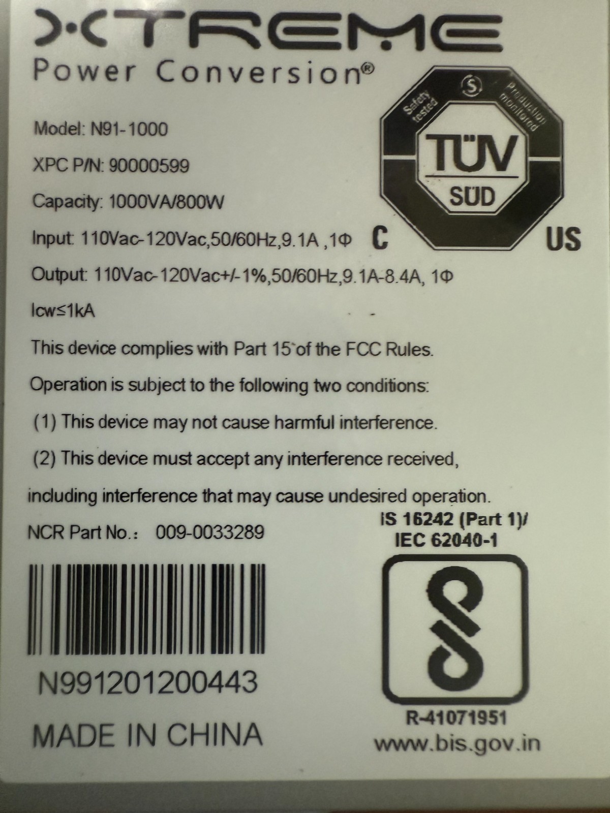 XTREME N91-1000 POWER CONVERSION