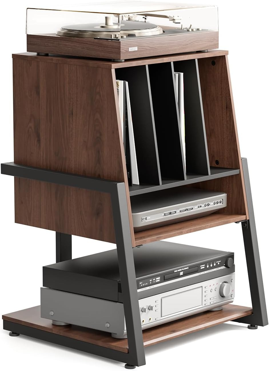 Design Record Player Stand with Vinyl Record Storage, Turntable Stand with Stati