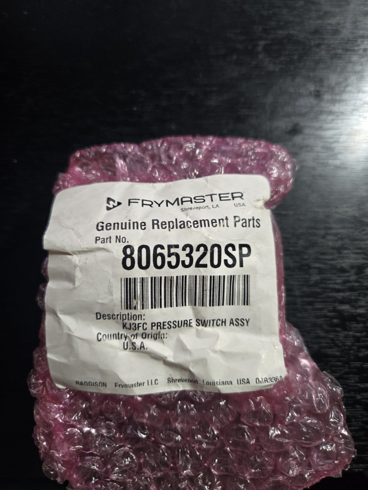 Frymaster 8065320SP KJ3FC Pressure Switch Assy