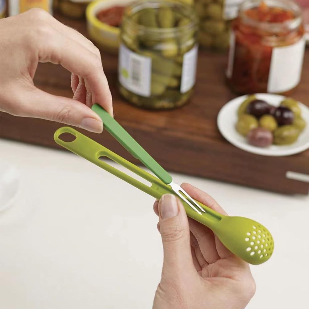 2 In 1 Olive Spoon and Pickle Fork Set Long Handle Jar Grabber Kitchen Tool