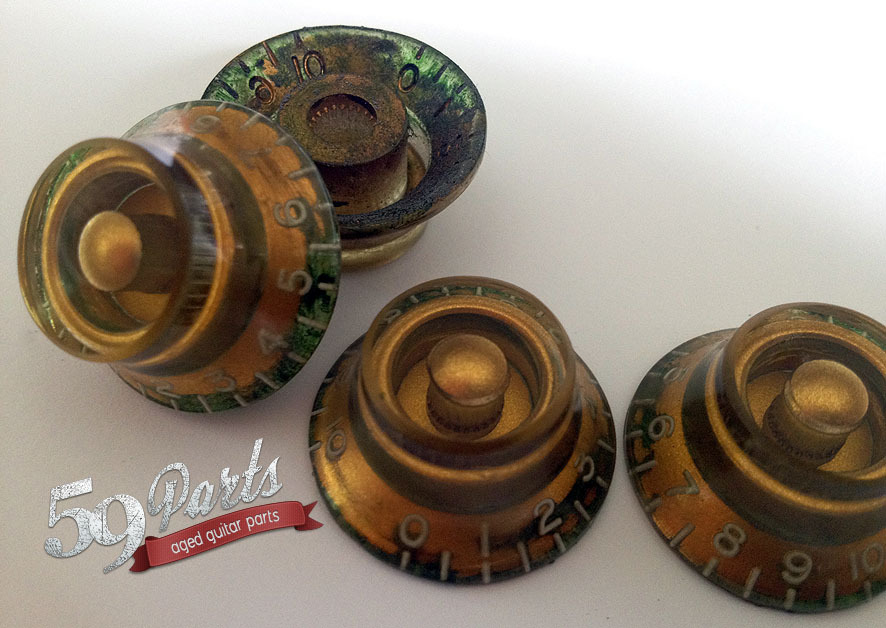 4 AGED RELIC GIBSON TOP HAT BELL KNOBS LES PAUL GOLD US SIZE 59 PARTS HISTORIC