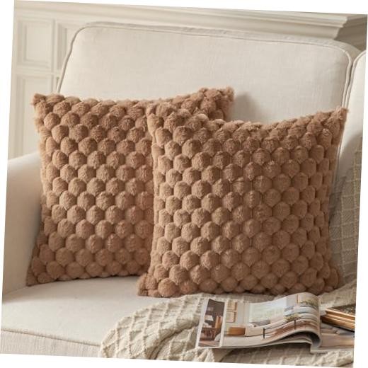Pack of 2 Super Soft Plush Fluffy Decorative Throw 18" x 18" (Pack of 2) Brown