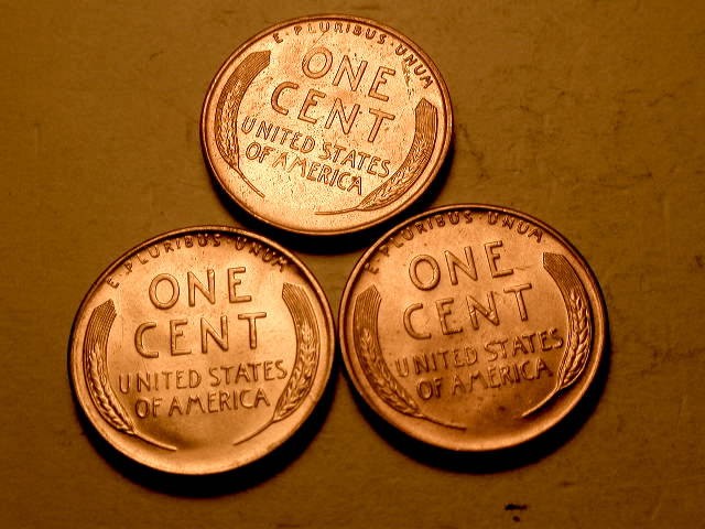 3 Different 1955-S Ch BU Red Uncirculated Lincoln Cent Obv. Die Break Errors#4