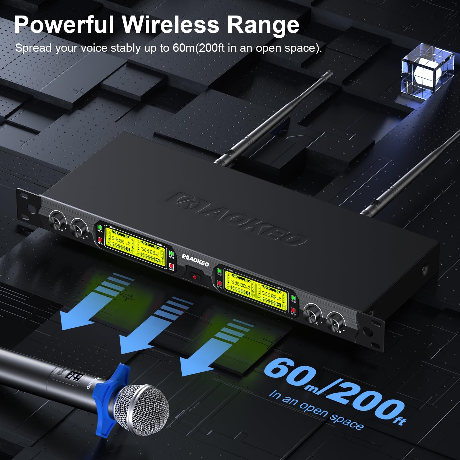 4-Channel UHF Wireless Microphone System with 4 Handheld Mics for Events