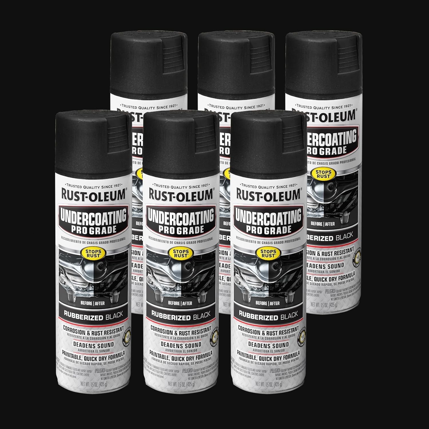 248656-6PK Stops Rust Professional Grade Undercoating Spray Paint, 15oz,6 Pack