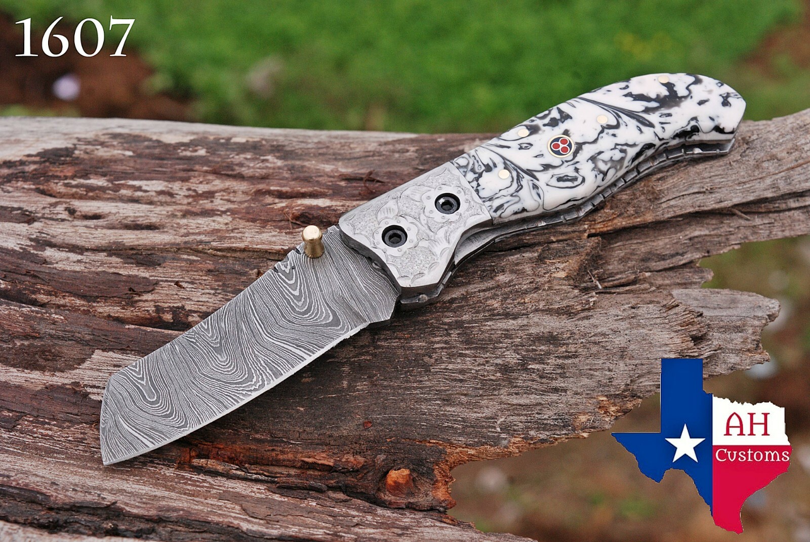 HAND FORGED DAMASCUS STEEL FOLDING POCKET KNIFE W/RISEN & BOLSTER HANDLE AH-1607