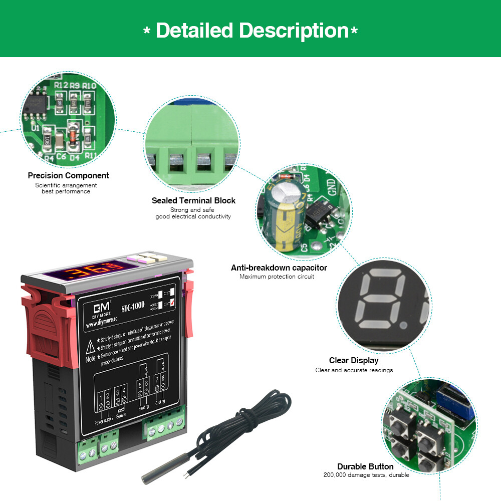 DC 24V STC-1000 Digital Thermostat Temperature Control Controller NTC Sensor