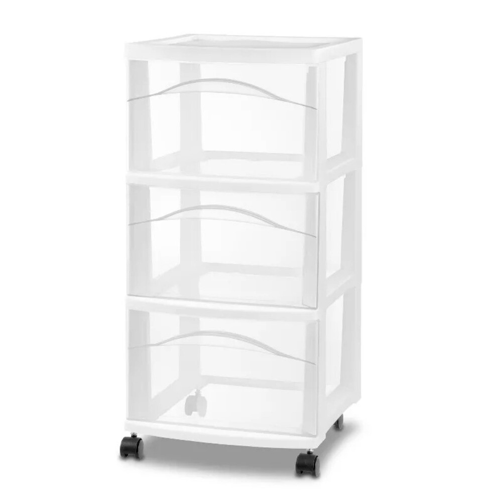 3 Drawer Medium Cart: Plastic Storage Drawers, Portable Utility with Casters