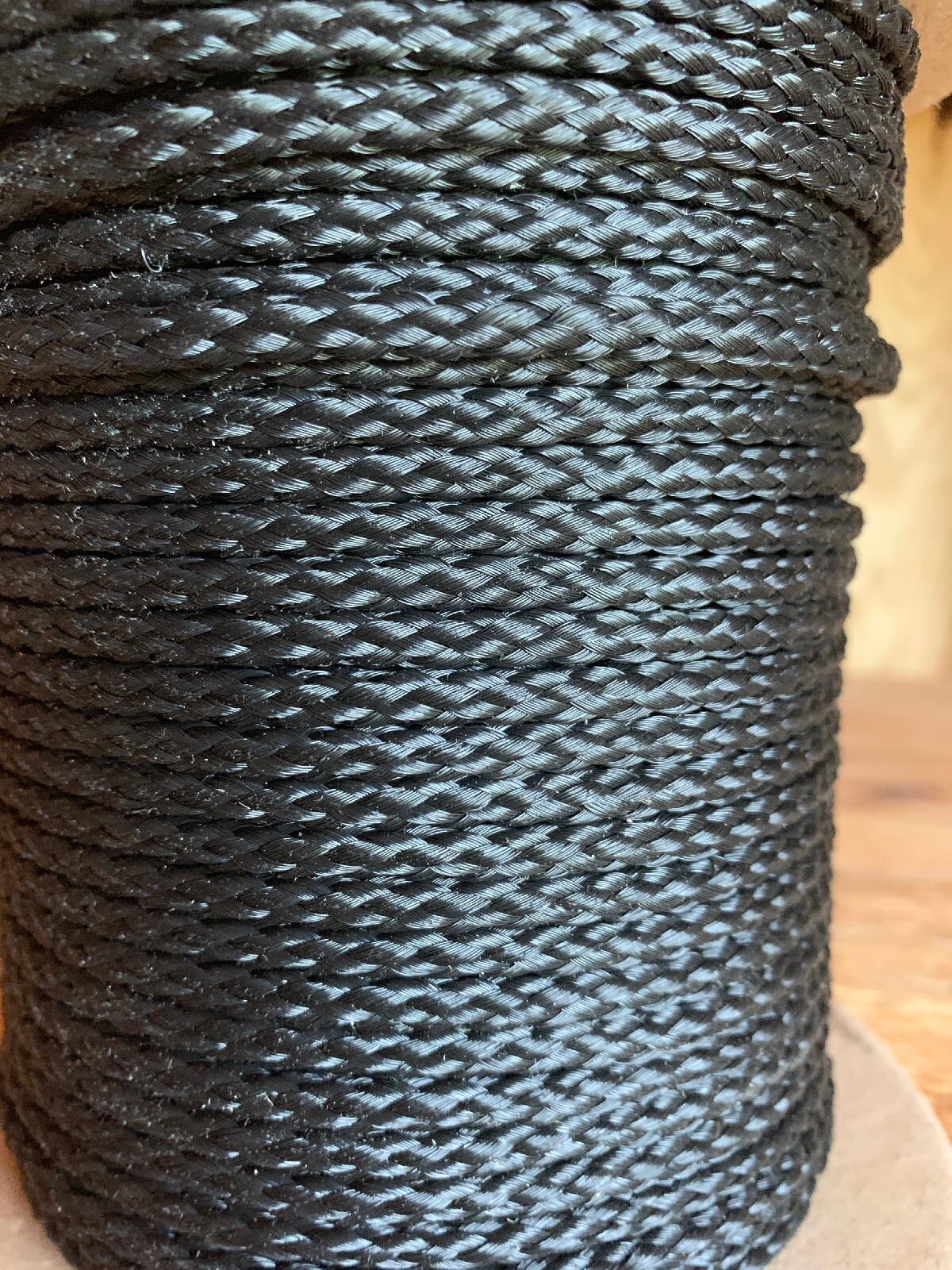 3/16” x 1700 ft. Hollow Braid Polypropylene Rope. Black. Made in USA.