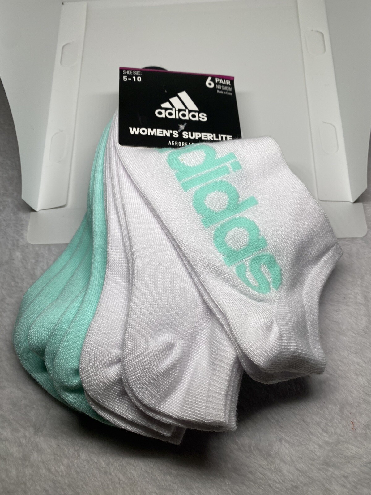 ADIDAS Women Superlite Sz 5-10 No-Show 6 Pairs Green White Socks Athletic Sports