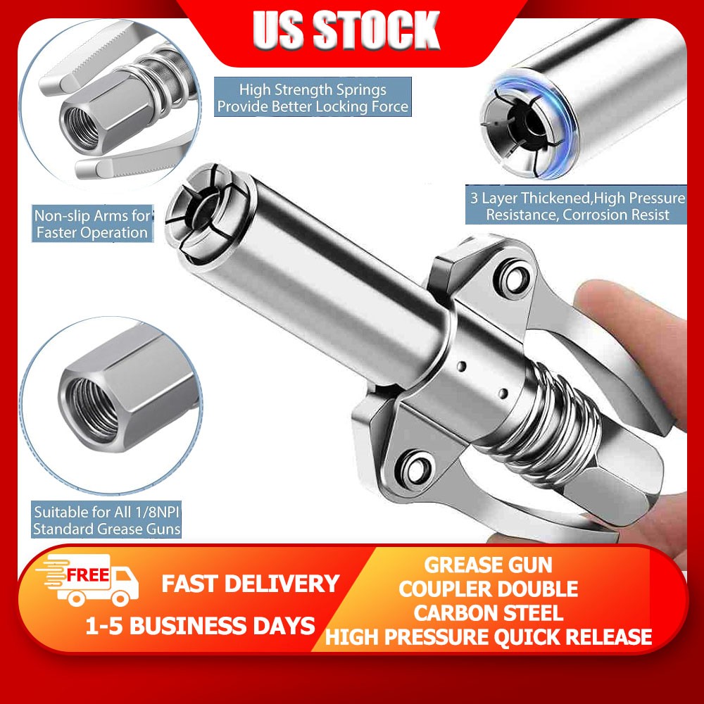 Grease Gun Coupler Double Handle High Pressure Quick Release Lock Oil Nozzles