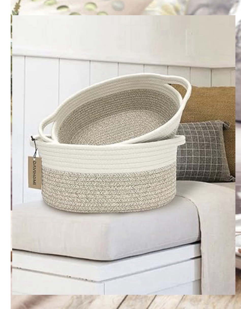 2 Pack Small Cotton Woven Rope Oval Storage Baskets - READ