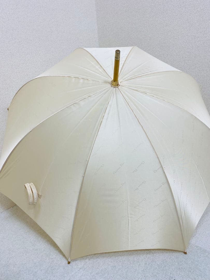 Christian Dior Logo Allover Pattern Long Umbrella Beige Off White