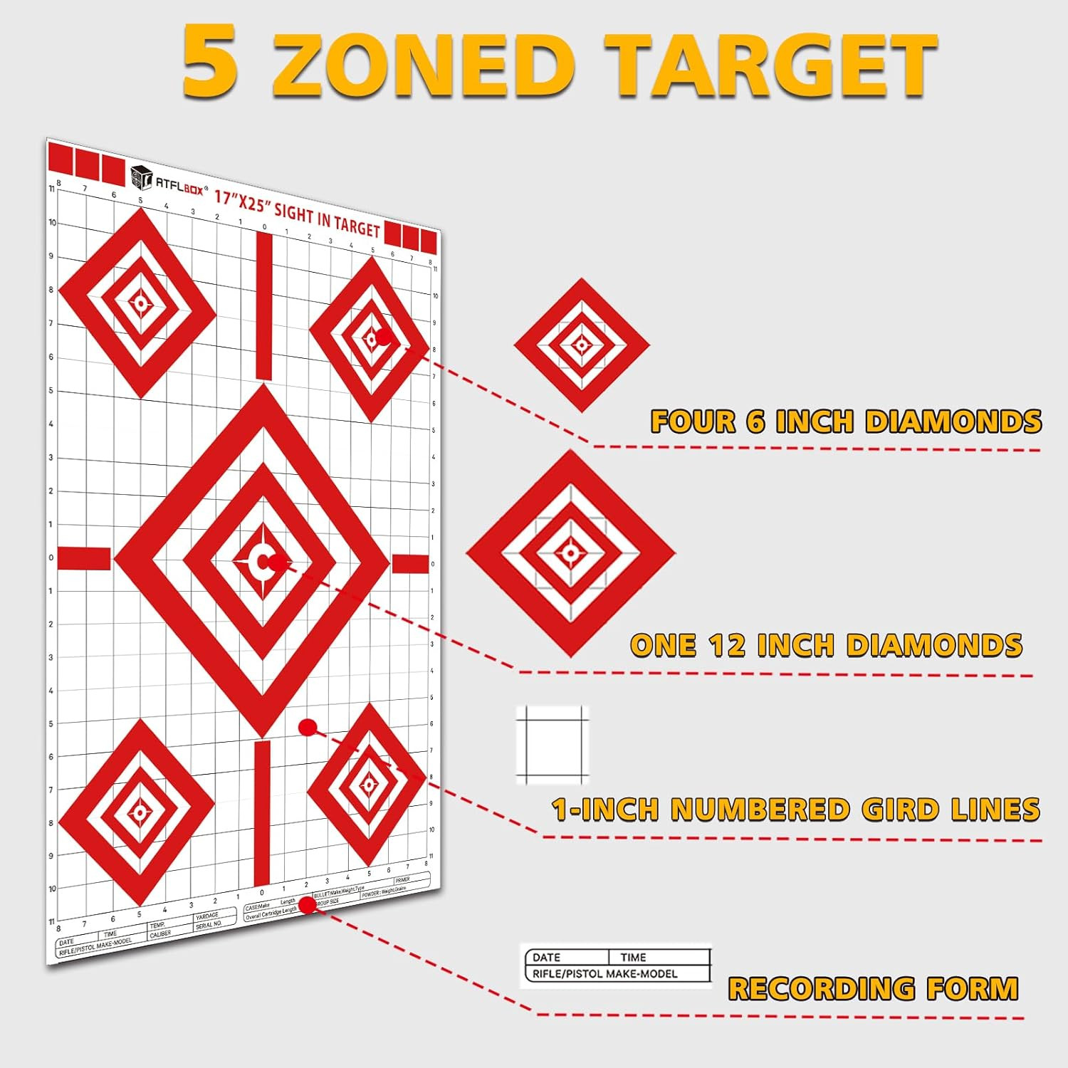Sight in Shooting Range Paper Target 17X25" for Handgun, Rifle, Pellet Gun, Airg