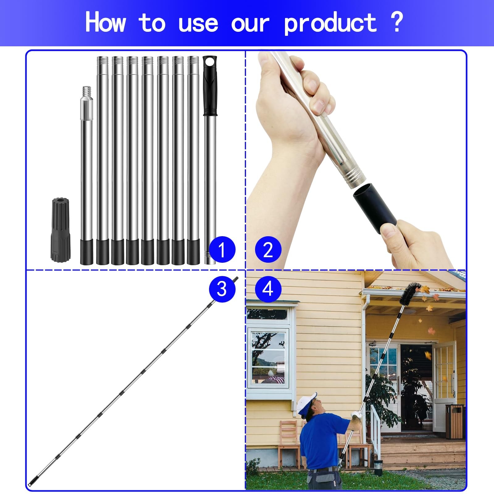 Paint Roller Extension Pole set 11.8FT Lightweight Segmented Tool