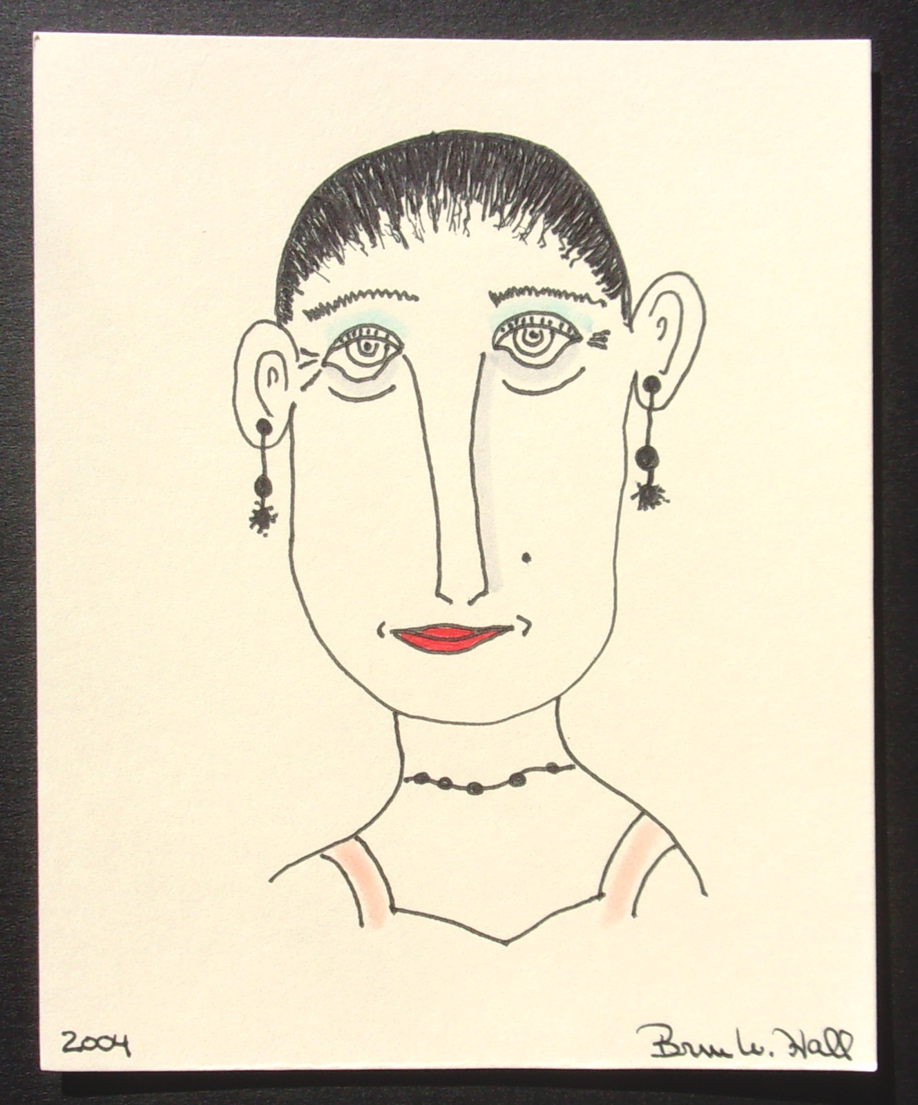 BRUCE W. HALL OUTSIDER NAIVE FOLK ART PORTRAIT ORIGINAL DRAWING 2004 #54