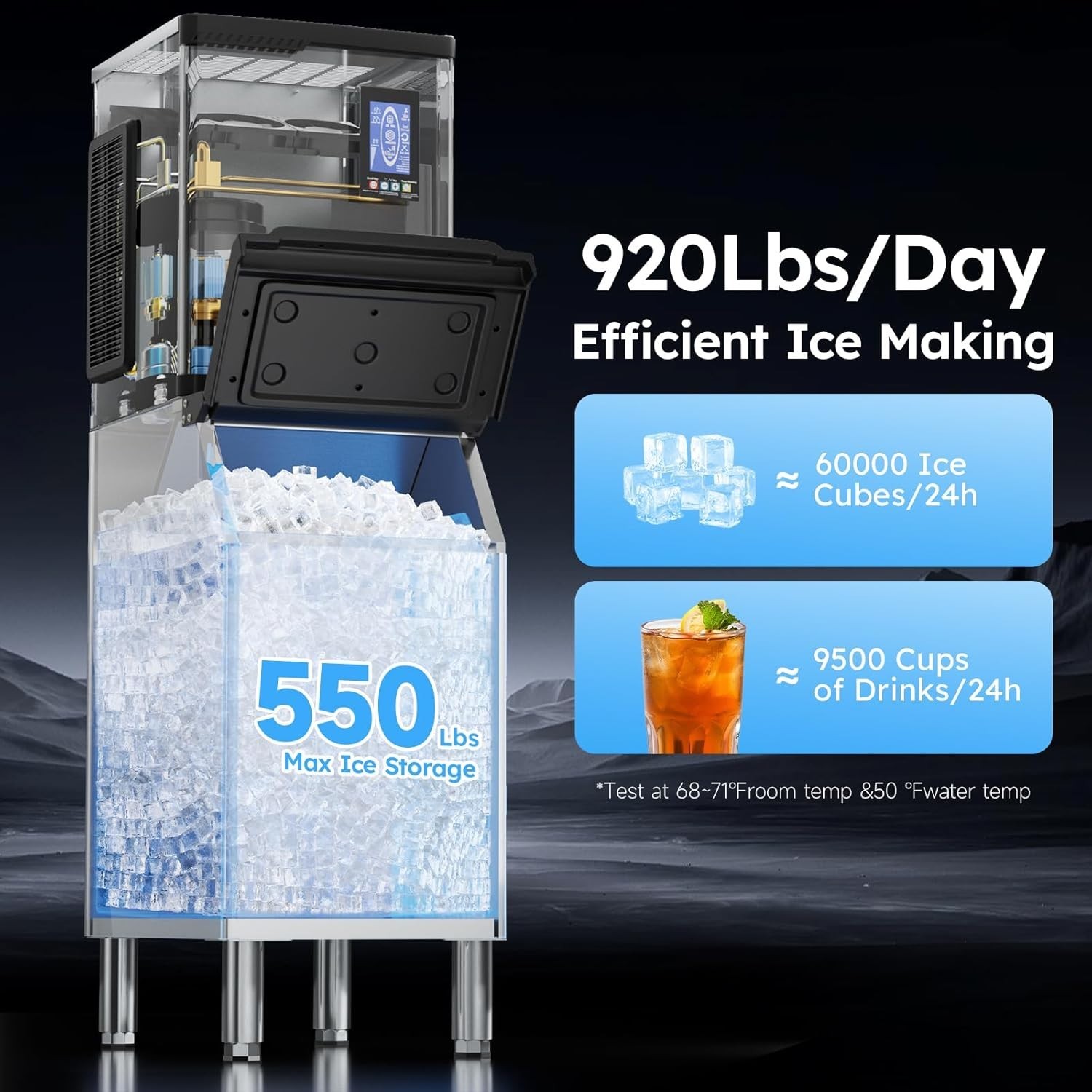920LBS/24H Commercial Ice Maker Restaurant Ice Cube Machine 550lbs Storage Bin