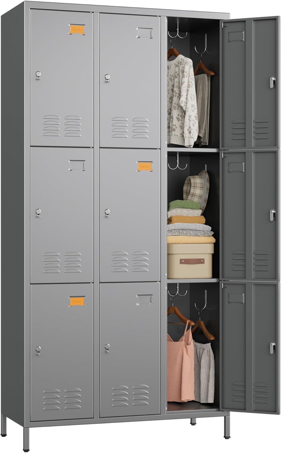 9 Doors Metal Locker With 27 Hooks And Business Card Holder,Metal Lockers