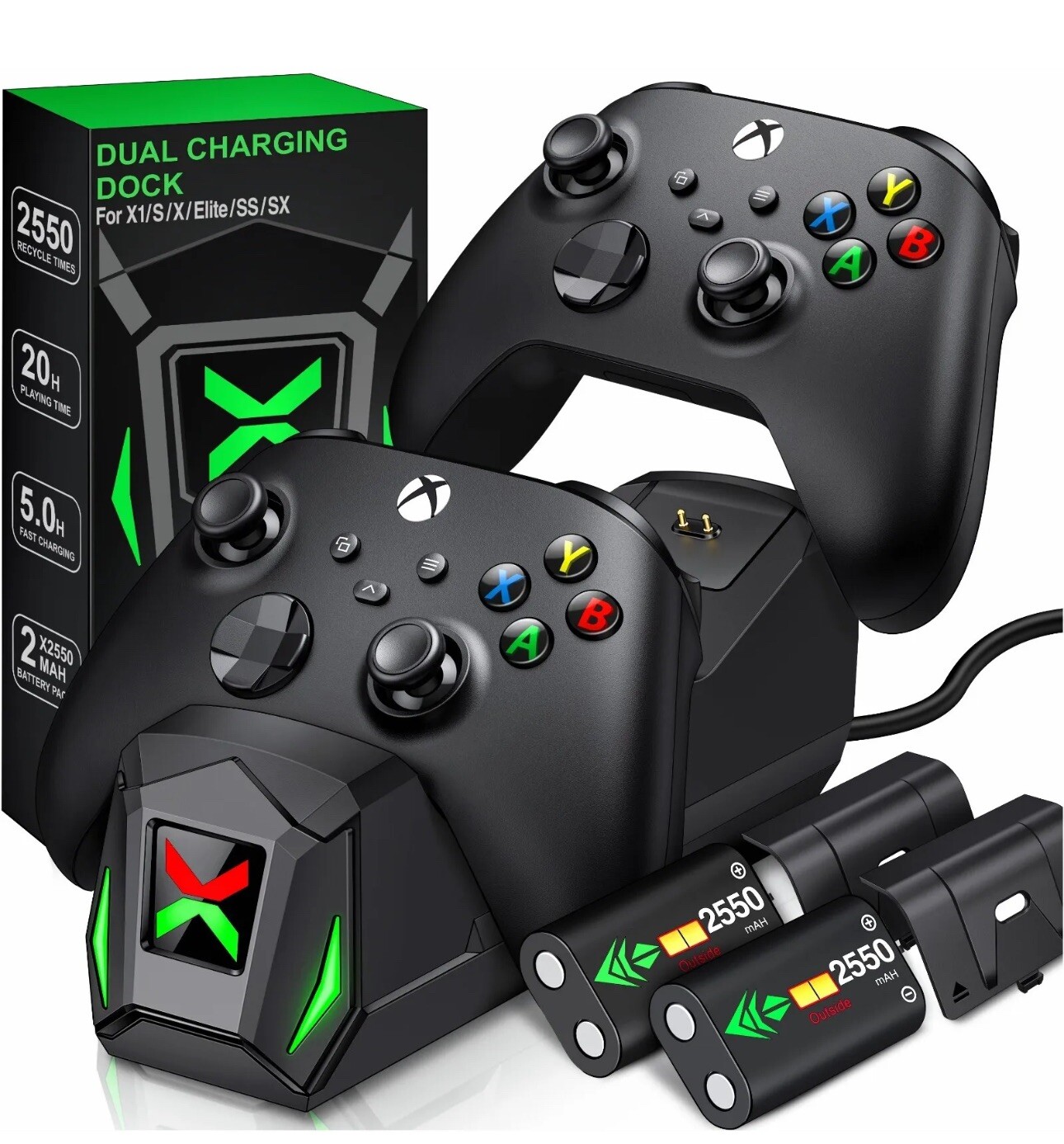 Xbox Series X S Controller Fast Charging Station Dock + Rechargeable Battery
