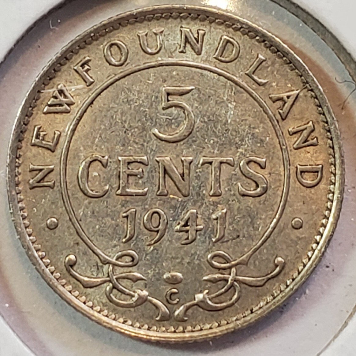 1941 C - DIE CRACK - Newfoundland 5 five cents SILVER - LOW COMBINED - NF-037