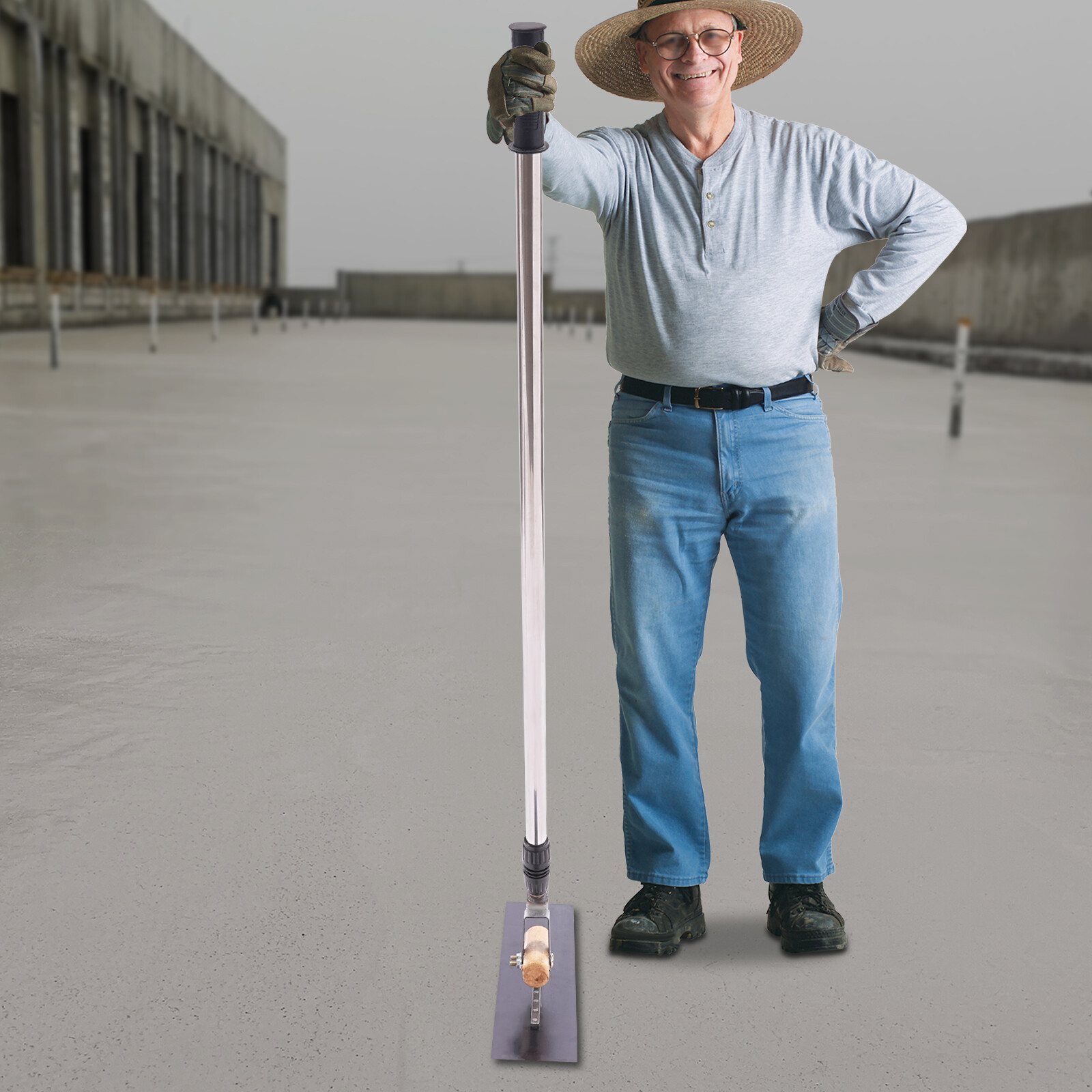 1.1-2m Adjustable Trowel, Cement Smoothing Tool, Silver Handheld Concrete Trowel