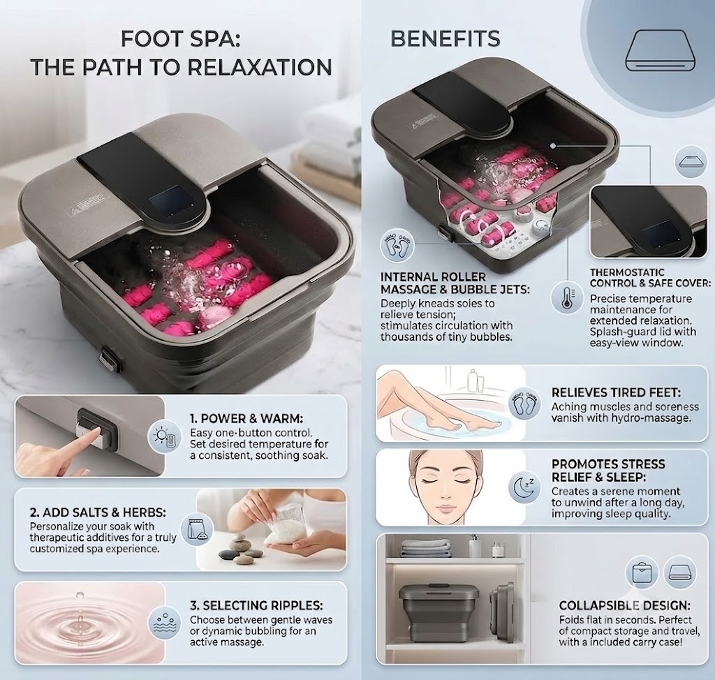 Collapsible Foot Spa,Foot Bath with Heat and Massage and Bubble Jets,Foot Soak T