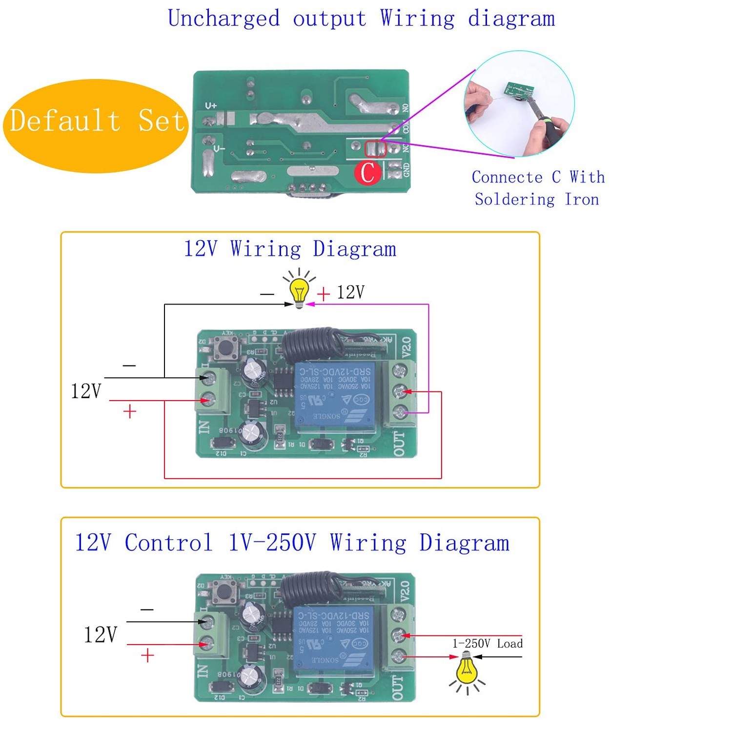 12V Wireless Remote Control Relay Switch,433MHz 10A Wireless Switch | Remote ...