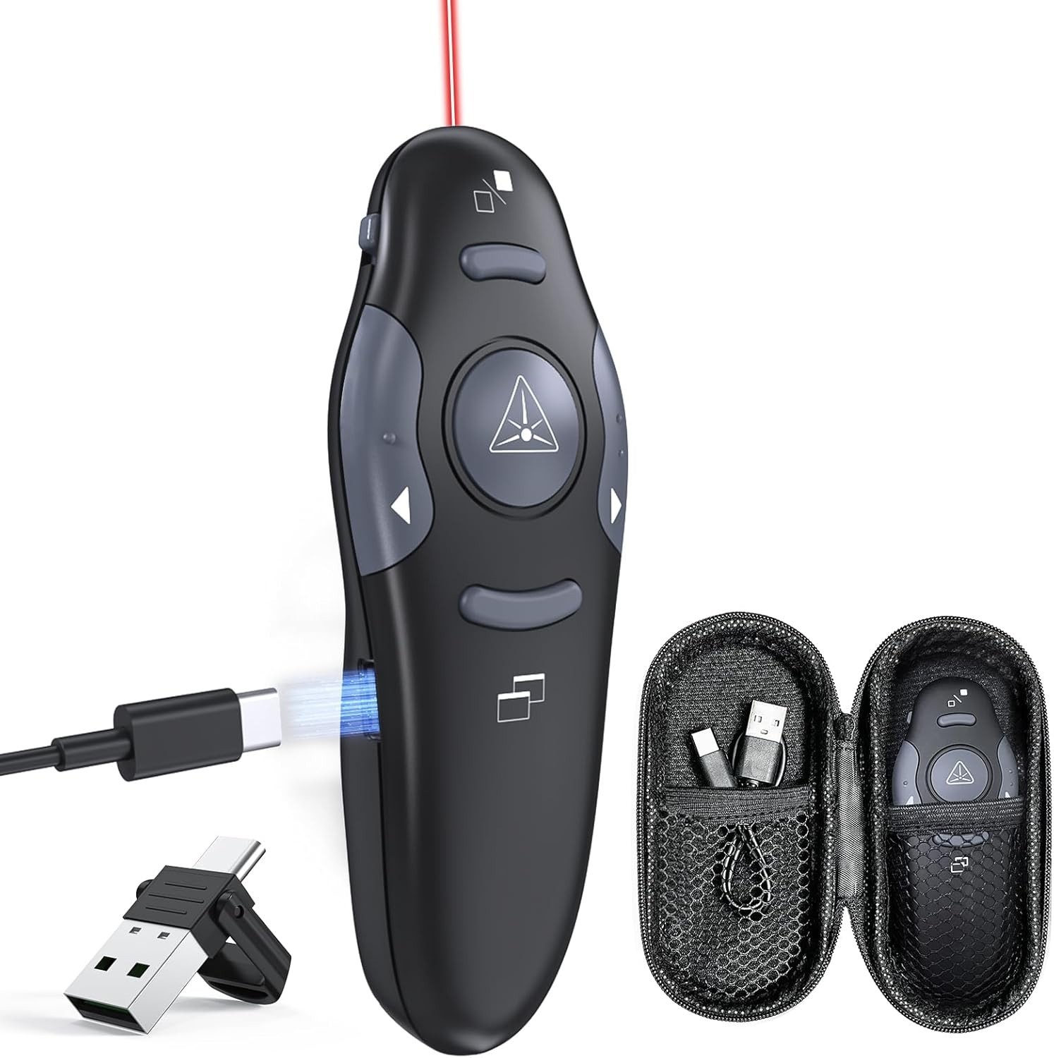 USB C Rechargeable Wireless Presenter Remote Powerpoint Clicker Storage Case