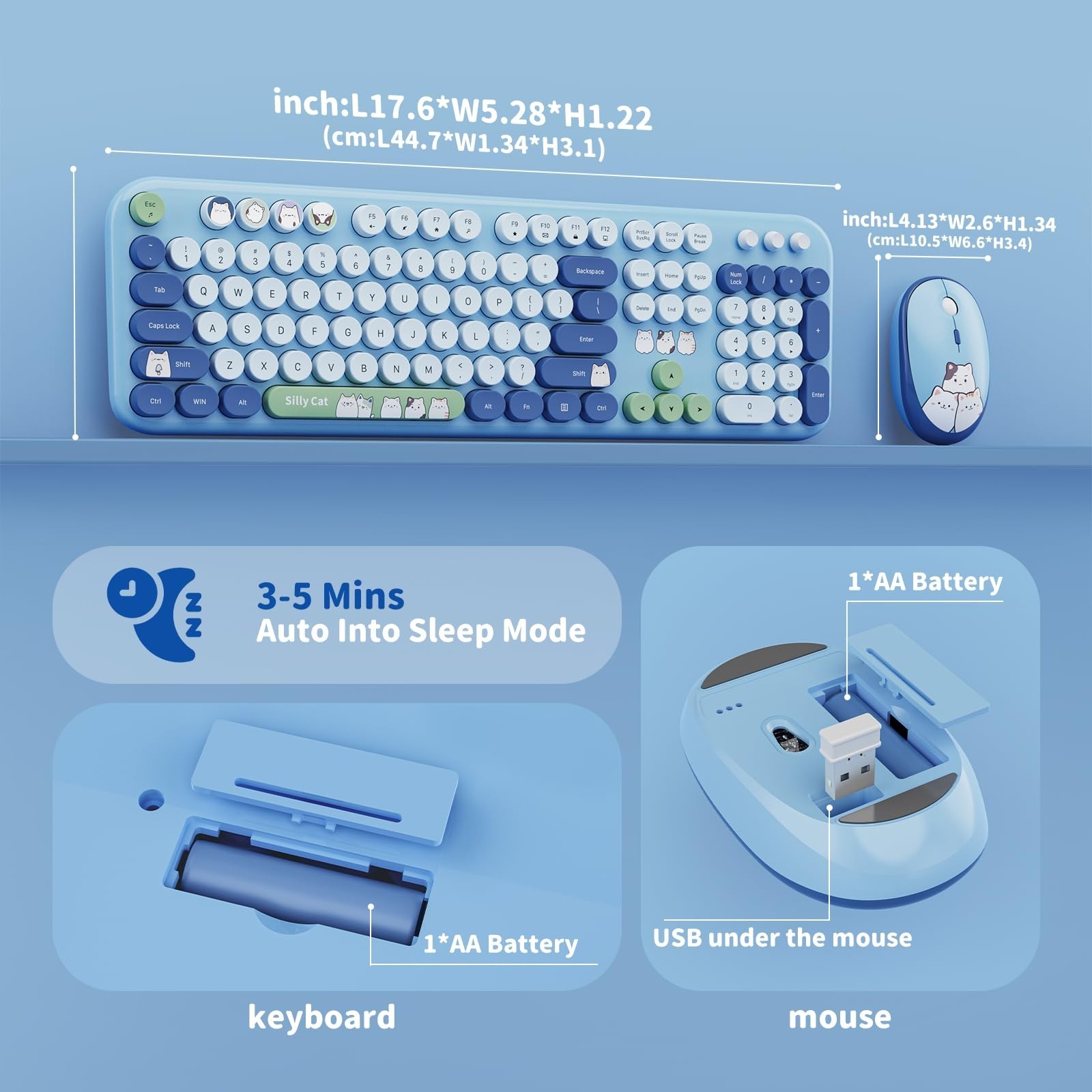 Wireless Keyboard and Mouse Combo, 2.4GHZ Typewriter Retro Full Size Keyboard...