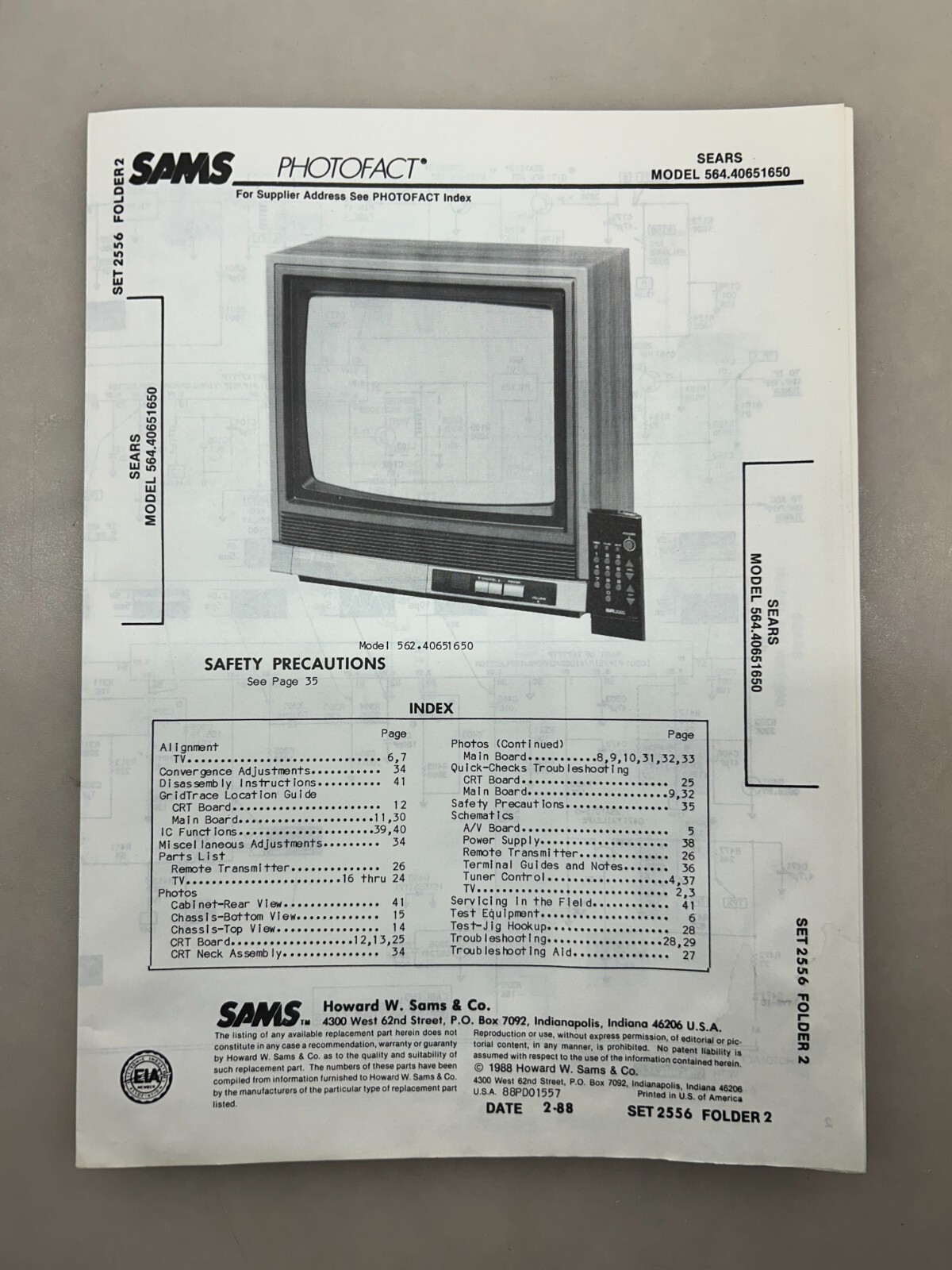 Sears 564.40651650 Service Manual Sams Photofact Free Shipping