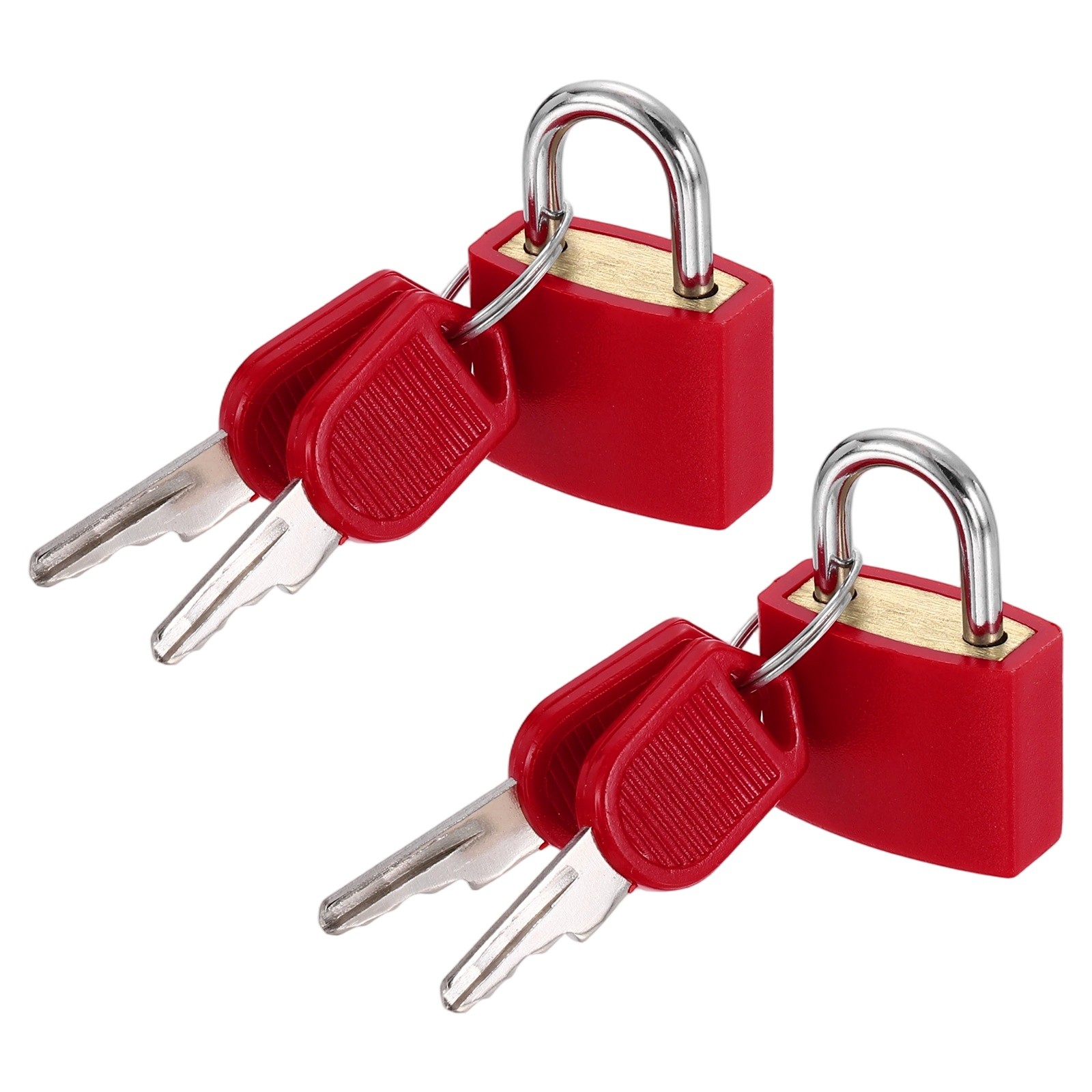 2Pcs 3/4" 1.3" Length Keyed Padlock ABS Covered Brass Luggage Lock Red