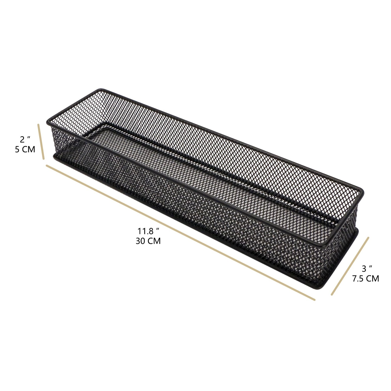 2 Pack 3x12x2 inch Mesh Stackable Drawer Cabinet Shelf Organizer Bins Black