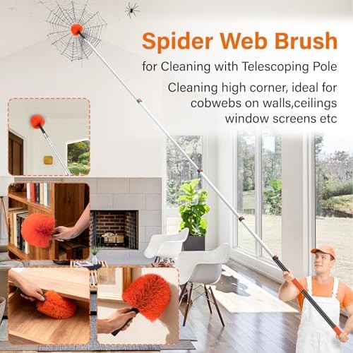 Cobweb Duster with 5-20FT Extension Pole | Spider Web Brush for Outdoor &