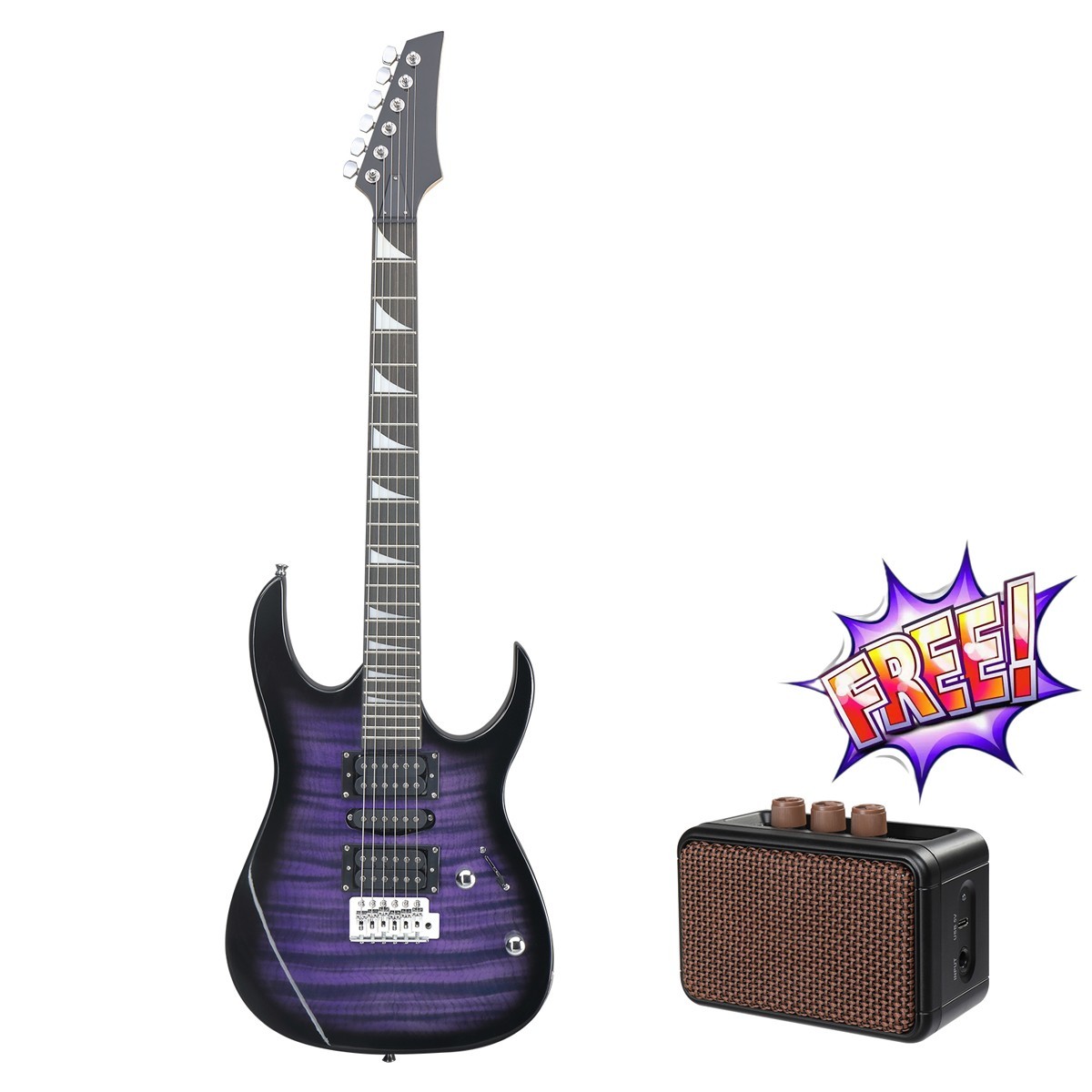 39" Full-Size Electric Guitar Beginner Kit w/5-Watt Amp and Accessories Purple