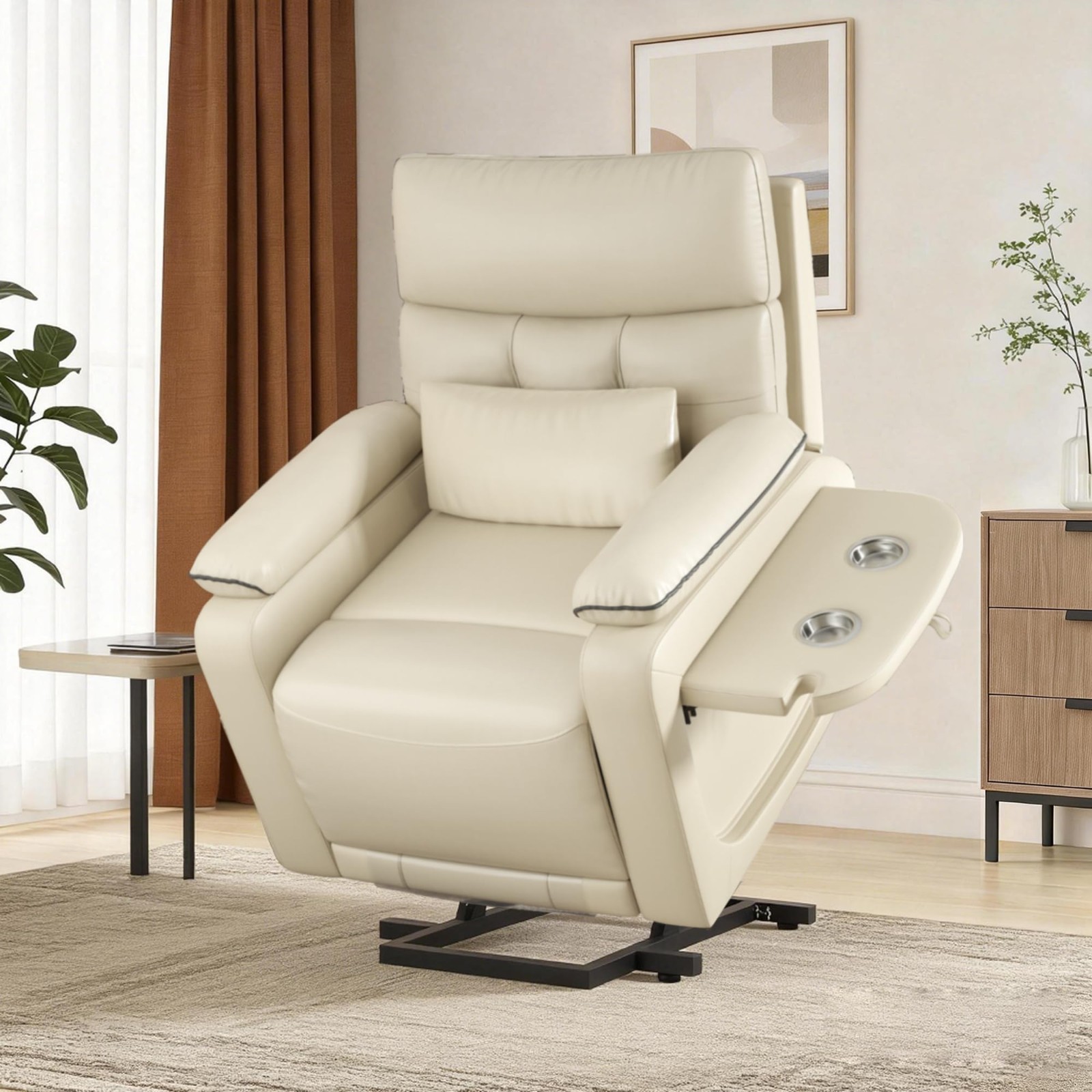 Power Lift Recliner Chair for Elderly, Faux Leather Dual Motor Power Recline Cha