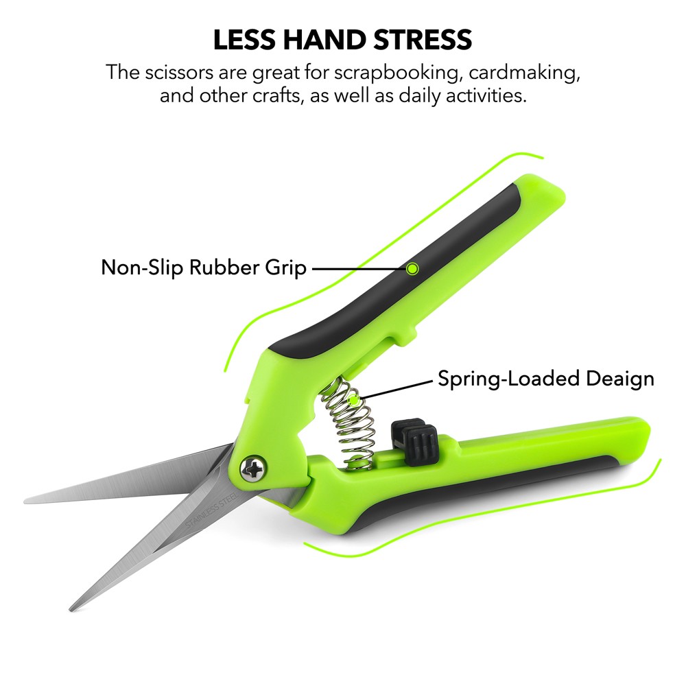 Green Ergonomic Spring Action Scissors Craft Shears with Stainless Steel Blades