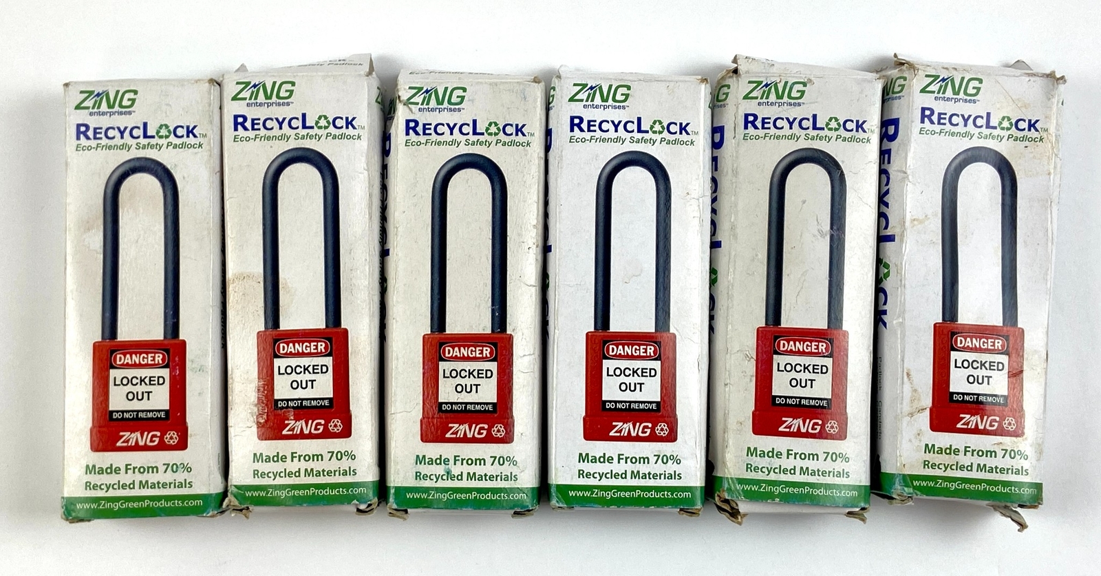 Zing Safety Padlock RecycLock 3 inch Shackle x 1-3/4 inch Body Red Lot of 6