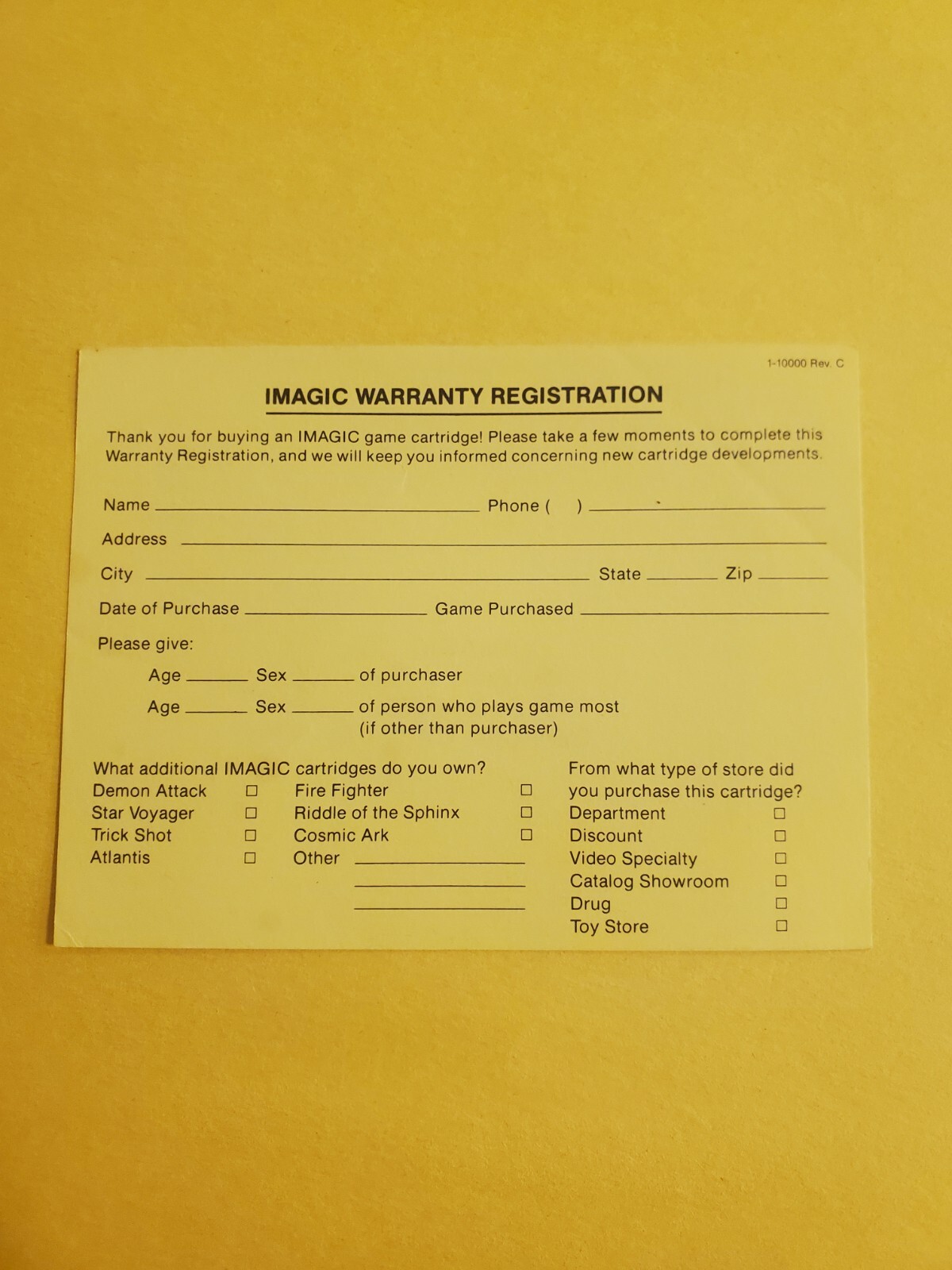 iMagic Atari Mail In Card INSERT ONLY Authentic