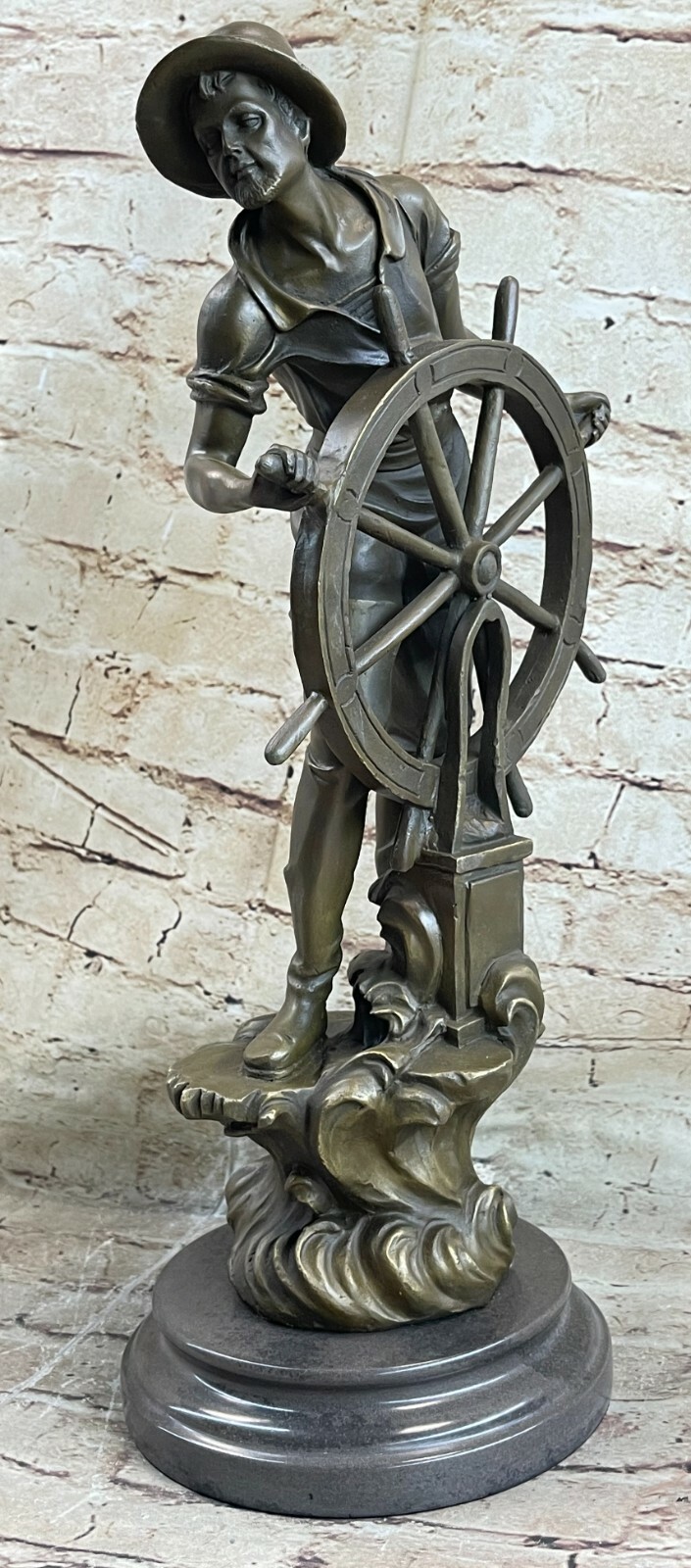 French bronze sculpture, Fisherman with Wheels Lost wax Method Decor