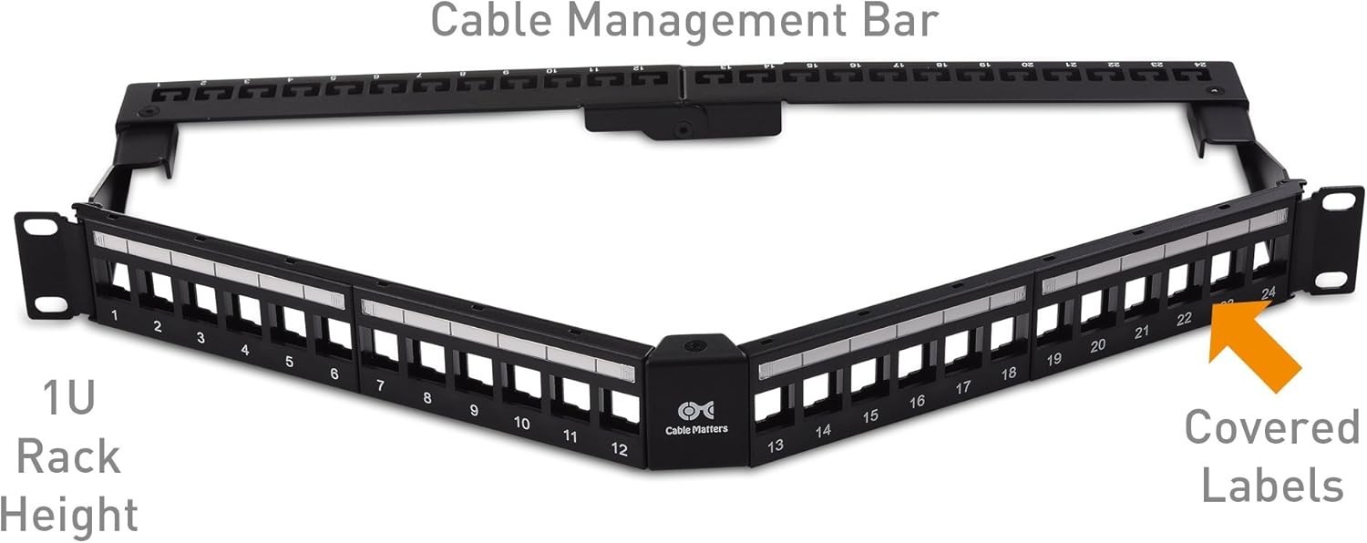 (2-Pack) NEW Cable Matters 24-Port Keystone Jack Blank Angled 19" 1U Patch Panel