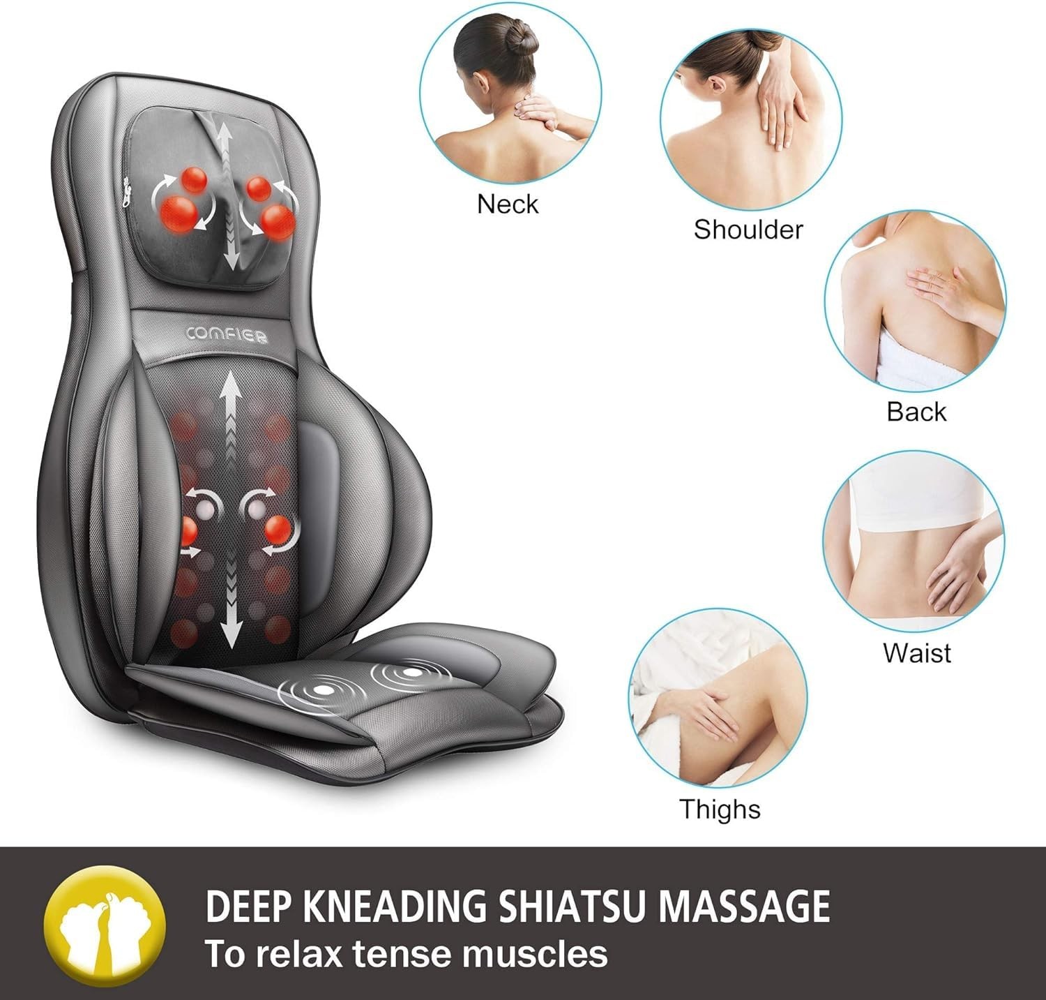 COMFIER Massager Chair with Heat, Shiatsu Neck Back Massager Portable with