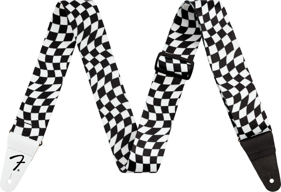 Genuine Fender 2" Wavy Checkered Polyester Strap, Black/White