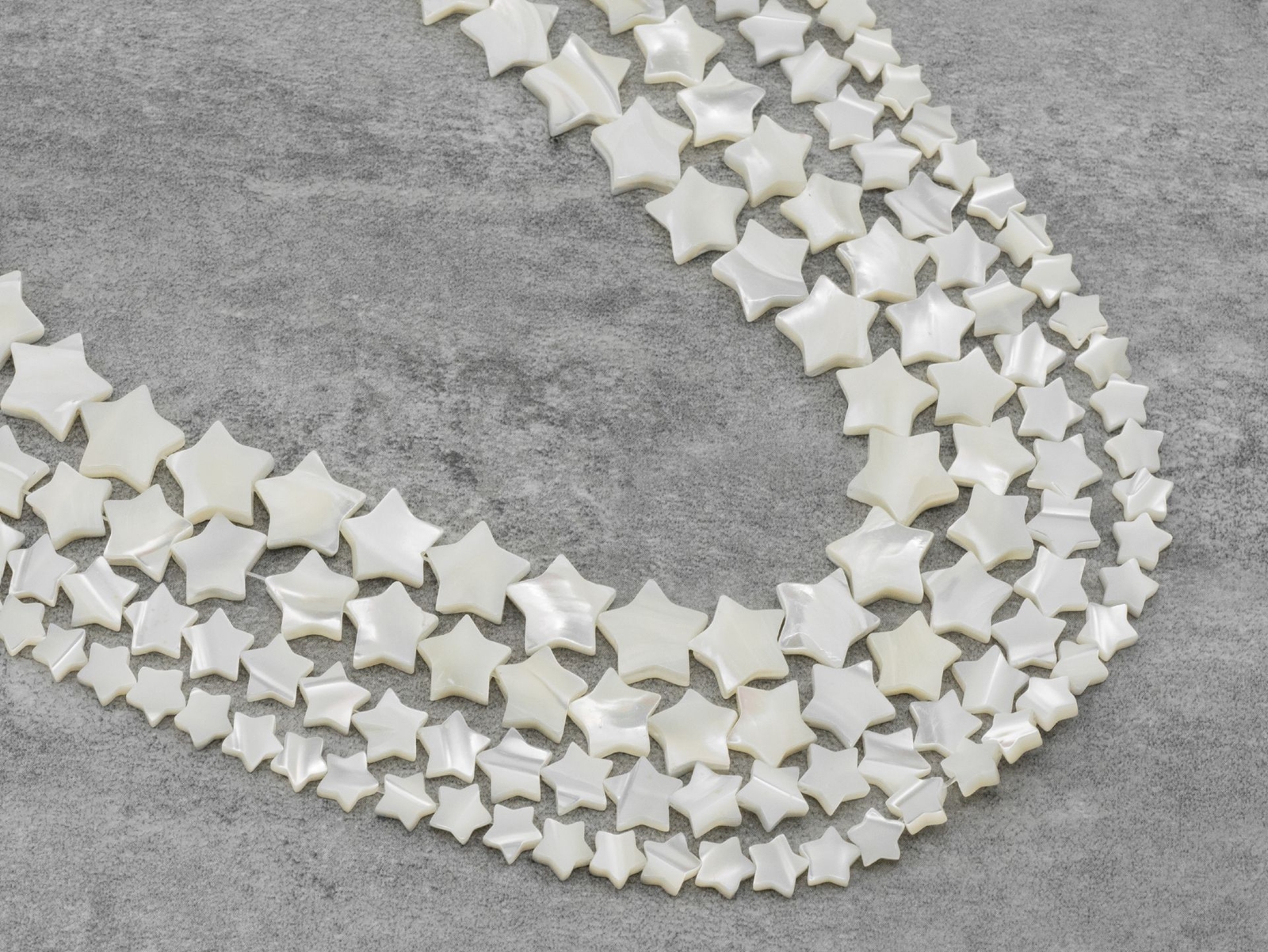 White Mother of Pearl Star Shape Beads, 6/8/10/12/15mm, 15.5" strand SKU#T12