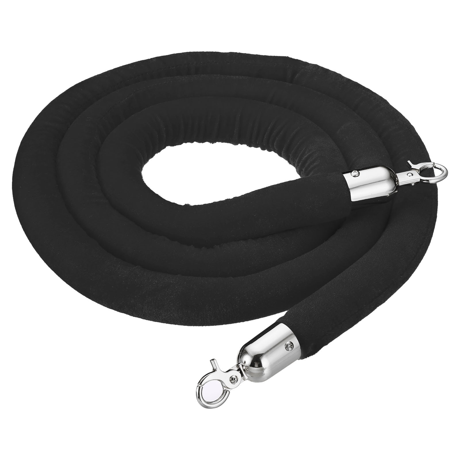 8 Feet Black Velvet Stanchion Rope Crowd Control Barrier Rope, Silver