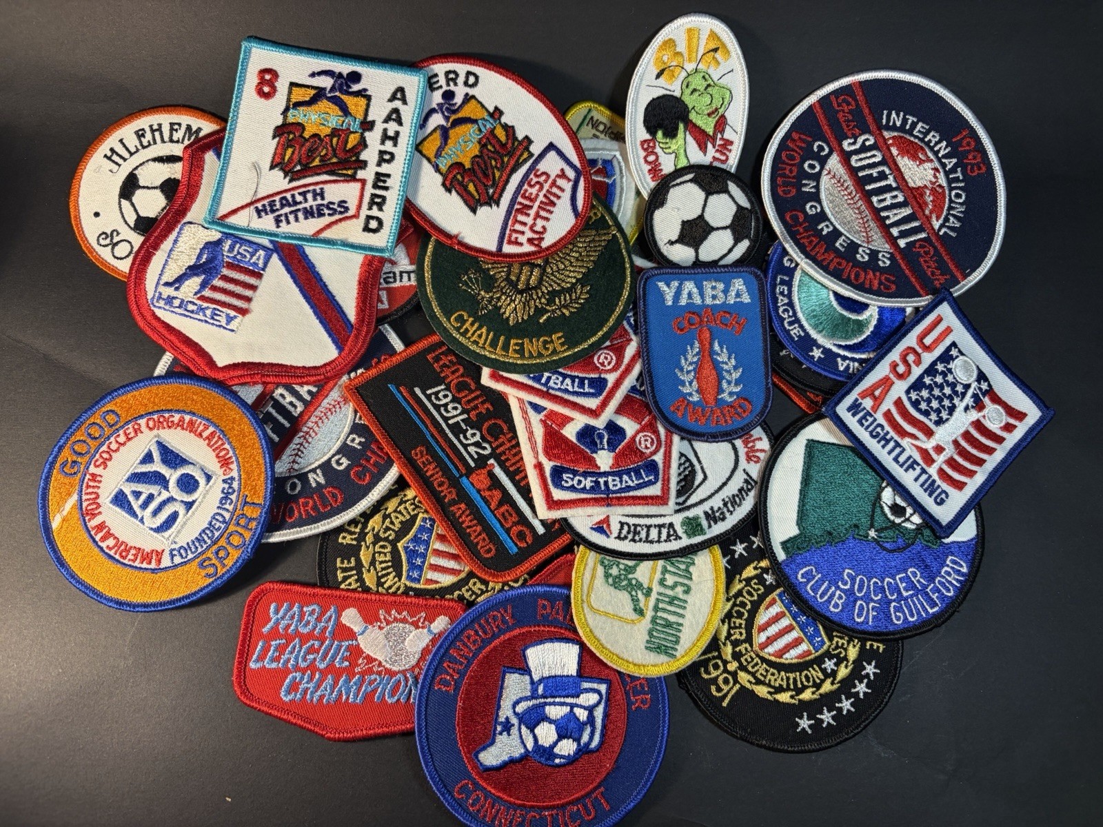 31 Sports Related Sew On Cloth Patches Soccer Bowling Softball Hockey