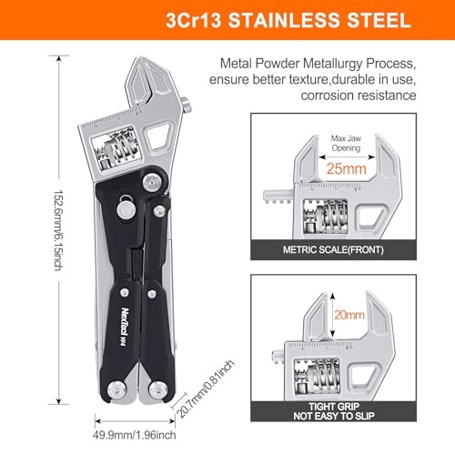 Adjustable Ratchet Wrench Multitool, 11-IN-1 Foldable EDC Tool Full Size W4