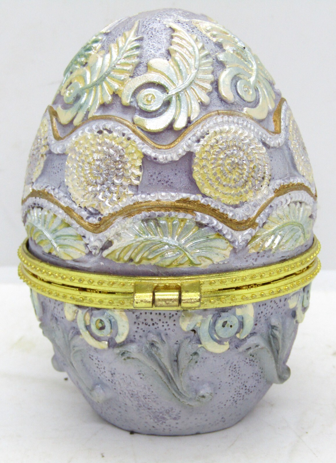 Decorative Easter Egg Resin Hand-Painted Blue Lined Trinket Box. 3 1/2" High.