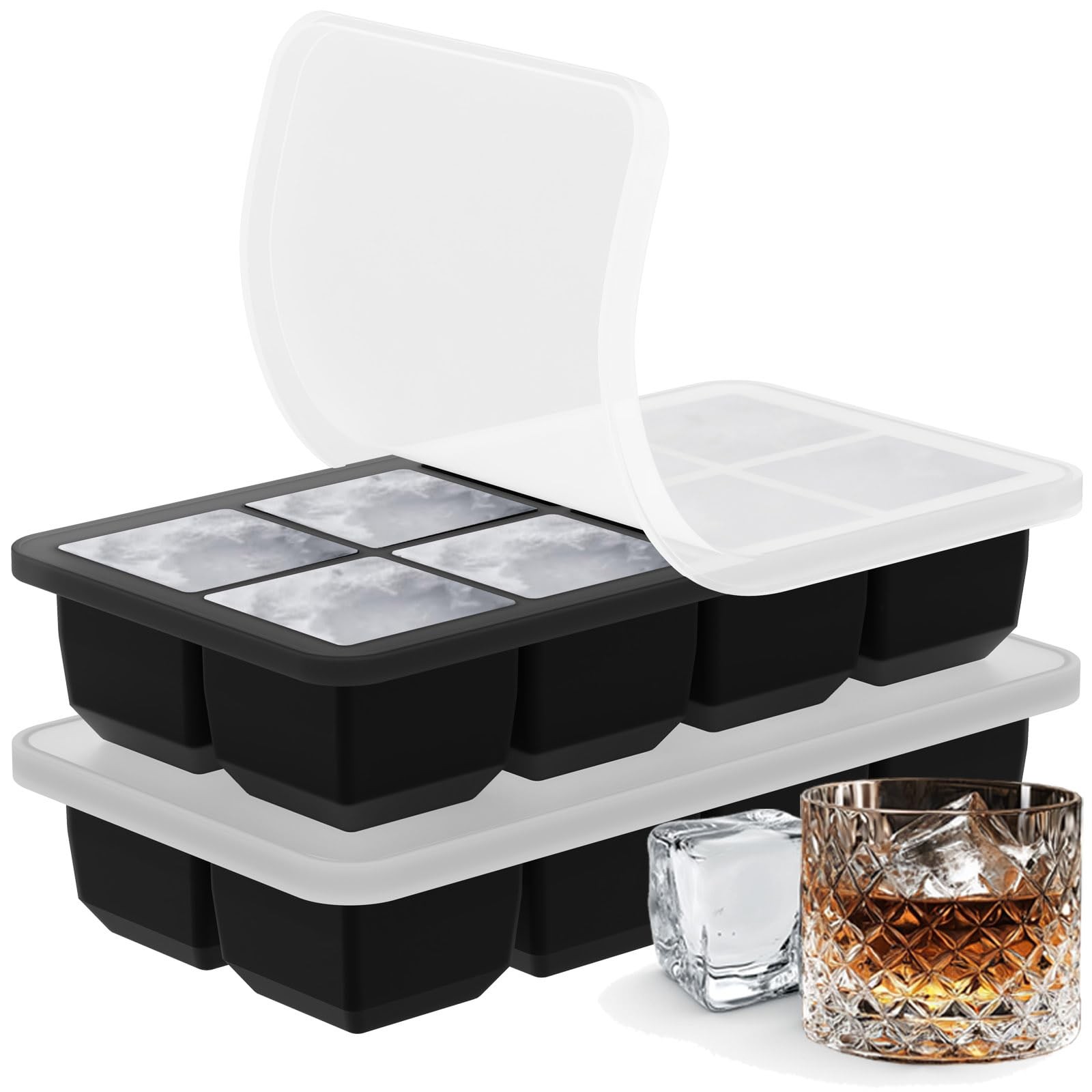 2 Pack 2 Inch Silicone Large Ice Cube Molds with Lid for Cocktails Wine Whiskey