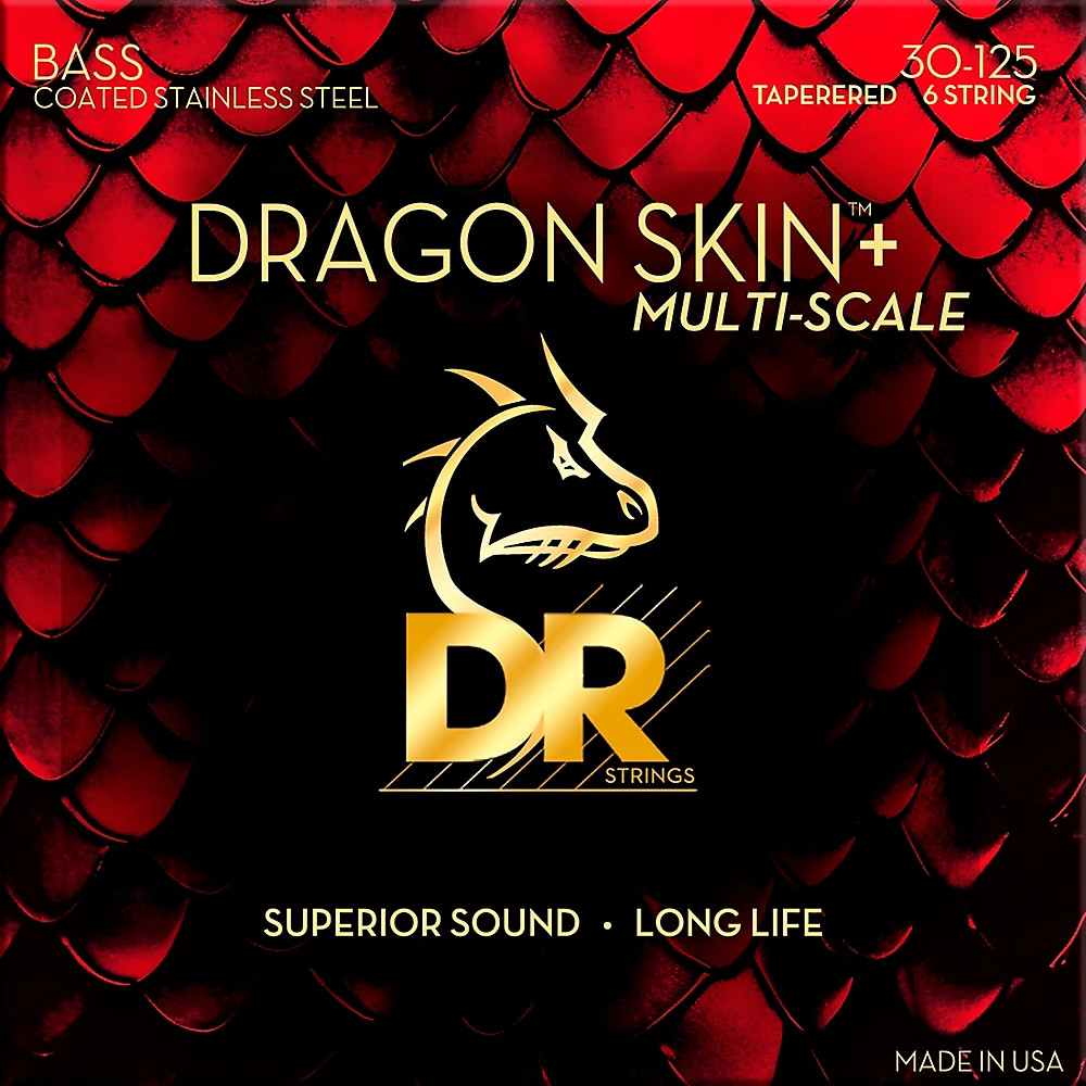 DR Strings Dragon Skin+ Coated 6-String Stainless Steel Bass Strings 30 - 125